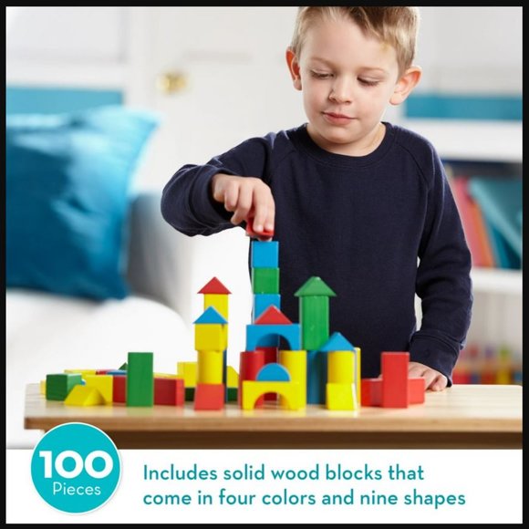 NEW Melissa & Doug Wooden Building Blocks Set 100 Blocks in 4 Colors 9 Shapes - Picture 7 of 8